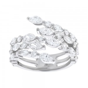 14K White Gold 2.50 carats Fancy Cut Diamonds Bypass Ring