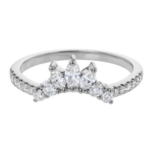 14K White Gold 0.5 carat Marquise and Round Diamonds Crown Ring