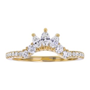 14K Yellow Gold 0.5 carat Marquise and Round Diamonds Crown Ring