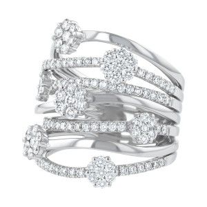 14K White Gold 1.80 carat Round Diamonds Multi Row Wide Ring