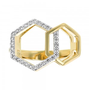 14K Yellow Gold 0.25 carat Diamonds Geometric Entwined Hexagons Ring