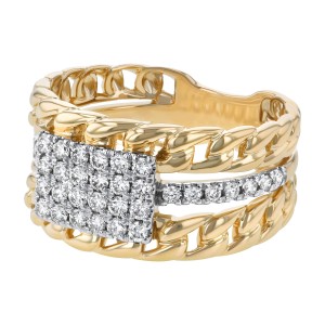 14K Yellow Gold 0.50 carat Diamonds Wide Link Ring