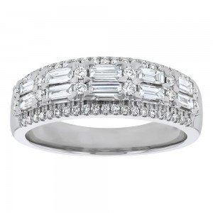 14K White Gold 0.90 carats Baguette and Round Diamonds Band Ring