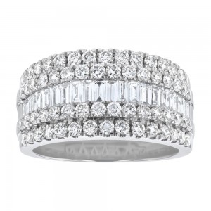 14K White Gold 2.0 carats Baguette and Round Diamonds Wide Band Ring