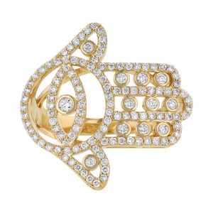 14K Yellow Gold 0.75 carat Diamonds HAMSA HAND Ring
