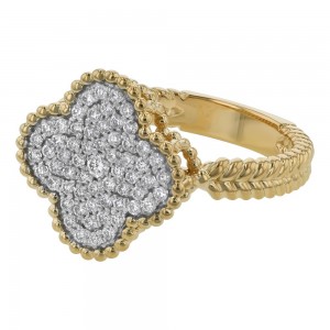 14K Yellow Gold 0.45 carat Round Diamonds Clover Ring