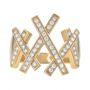 14K Yellow Gold 0.45 carat Diamonds X Ring