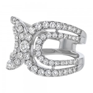 14K White Gold 1.50 carats Round Diamonds Wide Curved Ring