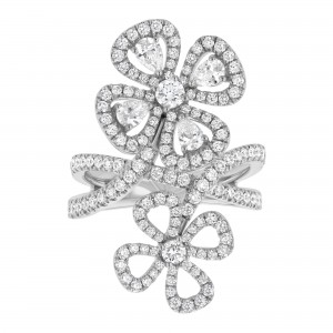 14K White Gold 1.70 carats Pear and Round Diamonds Flowers Duet Ring