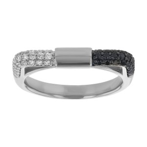 14K White Gold 0.50 carat Black and White Diamonds Tube Band Ring