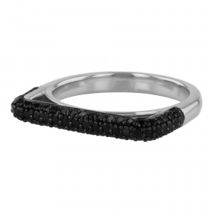 14K White Gold 0.60 carat Black Diamonds Tube Band Ring