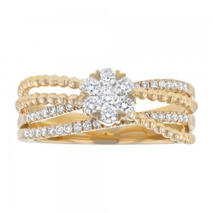 14K Yellow Gold 0.48 carat Round Diamonds Multi Row Ring