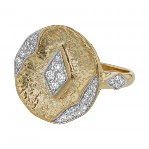 14K Yellow Gold 0.53 carat Diamonds Hammered Round Ring