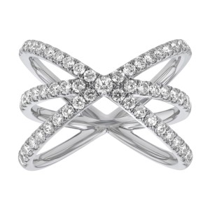14K White Gold 1.00 carat Diamonds Multi Row Crossover Fashion Ring