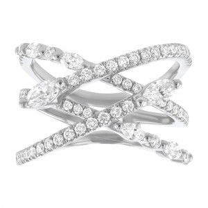 14K White Gold 1.10 carats Marquise and Round Diamonds Multi Row Fashion Ring