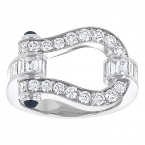 14K White Gold 1.65 carats Baguette and Round Diamonds Wide Horseshoe Ring