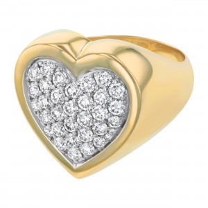 14K Yellow Gold 1.50 carat Pave Diamonds Heart Ring