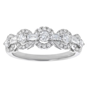 14K White Gold 0.80 carat Baguette and Round Diamonds Semi Eternity Band Ring
