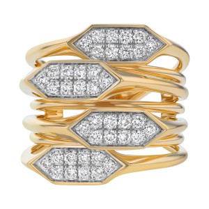 14K Yellow Gold 0.70 carat Diamonds Geometric Shapes Wide Ring