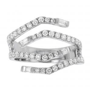 14K White Gold 1.00 carats Baguette and Round Diamonds Multi Row Fashion Ring