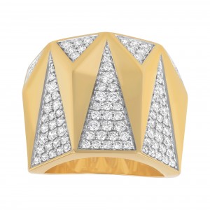 14K Yellow Gold 1.20 carat Diamonds Triangles Geometric Wide Ring