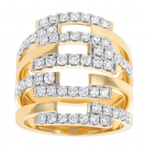 14K Yellow Gold 1.50 carat Diamonds Multi Row Wide Ring