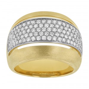 14K Two Tone Gold 1.00 carat Diamonds Pave Center Ring