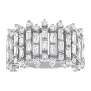 14K White Gold 2.0 carats Baguette and Round Diamonds Wide Fashion Ring