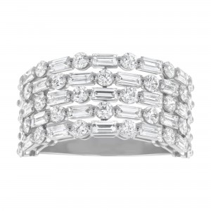 14K White Gold 2.90 carats Baguette and Round Diamonds Wide Fashion Ring