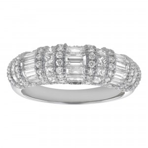 14K White Gold 2.00 carats Baguette and Round Diamonds Curved Band Ring