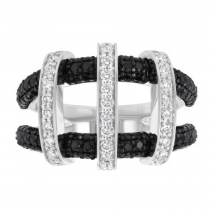 14K White Gold 1.40 carats Black and White Diamonds Bridges Ring