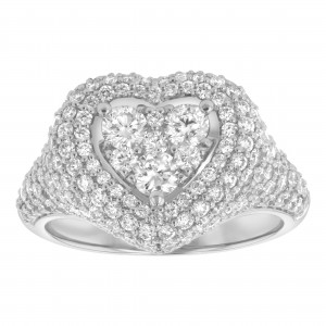14K White Gold 2.20 carat Round Diamonds Heart Dome Ring