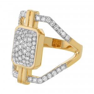 14K Yellow Gold 1.00 carat Diamonds Octagon Pave Wide Ring