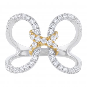 14K Two Tone Gold 0.70 carat Round Diamonds Knot Heart Ring
