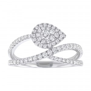 14K White Gold 0.60 carat Round Brilliant White Diamonds Tear Drop Ring