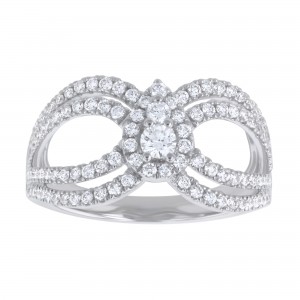 14K White Gold 0.80 carat Round Brilliant White Diamonds Tear Drop Wide Ring