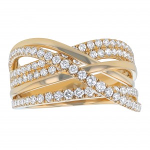 14K Yellow Gold 1.00 carat Diamonds Multi Row Crossover Wide Ring