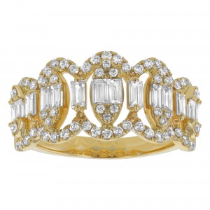 14K Yellow Gold 1.10 carat Baguette and Round Diamonds Wide Band Ring