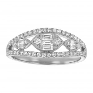 14K White Gold 0.50 carat Baguette and Round Diamonds Frame Band Ring