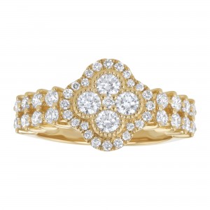14K Yellow Gold 1.15 carat White Diamonds Clover Ring