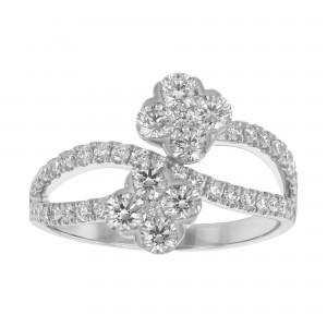 14K White Gold 1.20 carat Diamonds Two Clovers Fashion Ring