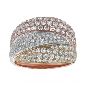 14K 3-Tone Gold 2.60 carat Round Diamonds Wide Ring