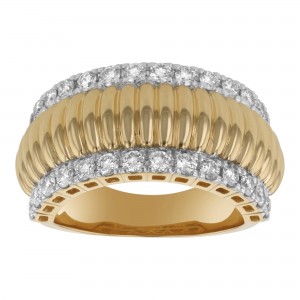 14K Yellow Gold 1.0 carat Round Diamonds Sculptured Wide Ring
