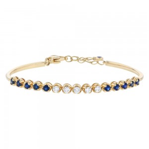 14K Yellow Gold Blue Sapphires and Diamonds Adjustable Bracelet