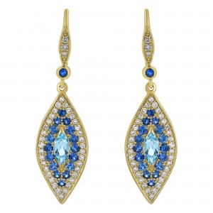 14K Yellow Gold 1.80 carats Diamonds and Gemstones Evil Eye Earrings