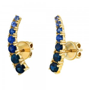 14K Yellow Gold Blue Sapphires Ear Climber Earrings