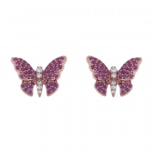 14K Rose Gold 0.60 carats Diamonds and Pink Sapphires Butterfly Stud Earrings