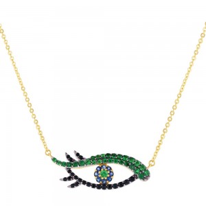 14K Yellow Gold 1.1 carat Black and Blue Sapphires and Tsavorite EVIL EYE Necklace