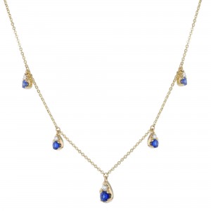 14K Yellow Gold 0.90 carat Diamonds and Blue Sapphires Station Necklace