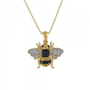 14K Yellow Gold 0.55 carat Black and White Diamonds Butterfly Pendant
